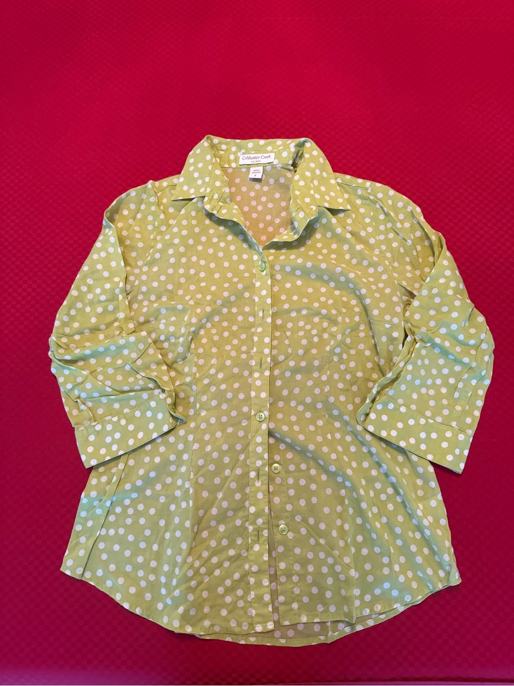 Coldwater Creek Lime Green Polka Dot Button-Down Shirt